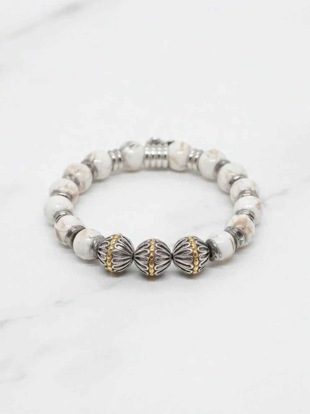 Altius Handmade Howlite & Tibetan Bead Bracelet